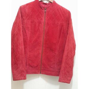 Ruff Hewn Womens Size L Suede Leather Y2K Moto Biker Retro Jacket Red